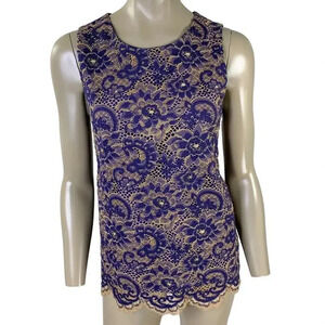 Banana Republic New Sleeveless Scalloped Lace Tank Top Blouse Size S Purple Gold